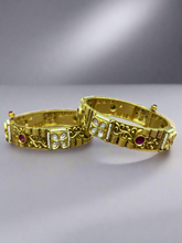 Exquisite Gold-Plated Bangles with Ruby and Pearl Detailing